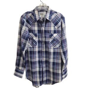Ely Cattleman Men's Pearl Snap Long Sleeve Western Shirt Blue Plaid - S